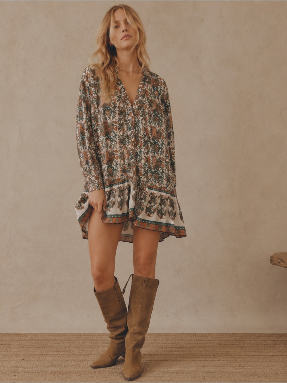 Ro's Garden Romy Oasis Cotton Block Print Mini Dress XS